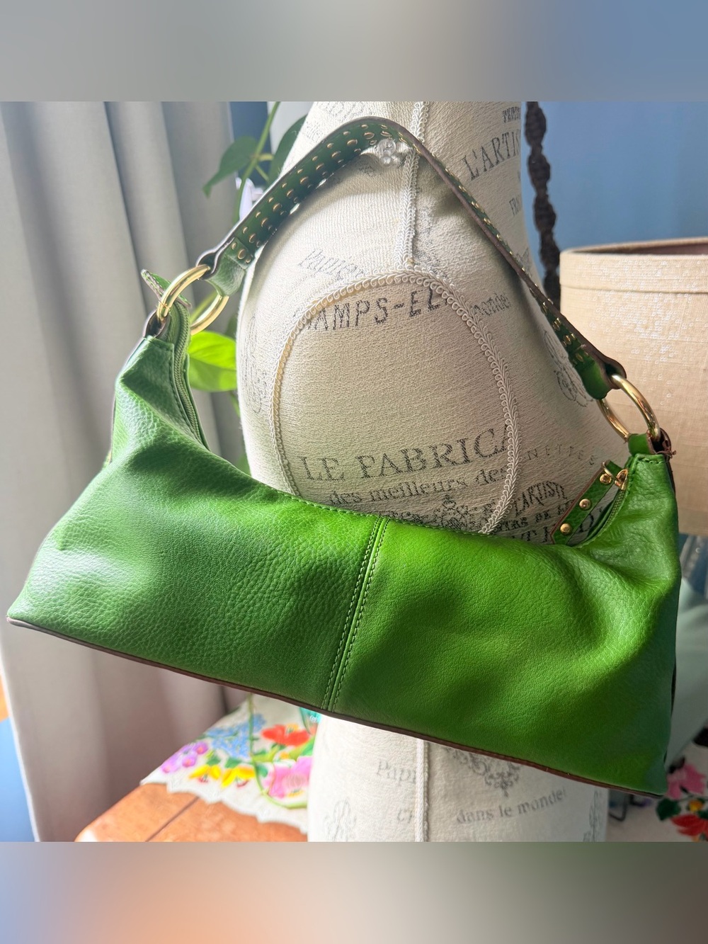 Vintage Bisou Bisou Baguette Green Studded Handbag